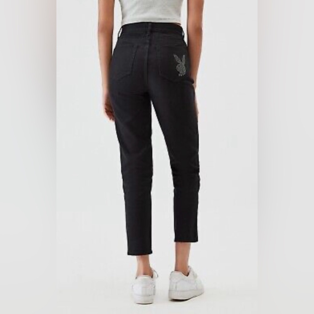 Playboy by pac-sun black button fly high waisted denim jeans size 27 cute‎